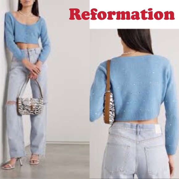 RARE Reformation + Net Sustain Nathalia Embellished Cropped Cardigan Sweater - Picture 1 of 11